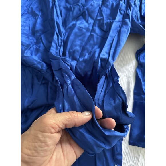 NWT Zara Wrap Dress Royal Blue Satin Women's XS Wedding Guest Cocktail Short - Picture 4 of 12